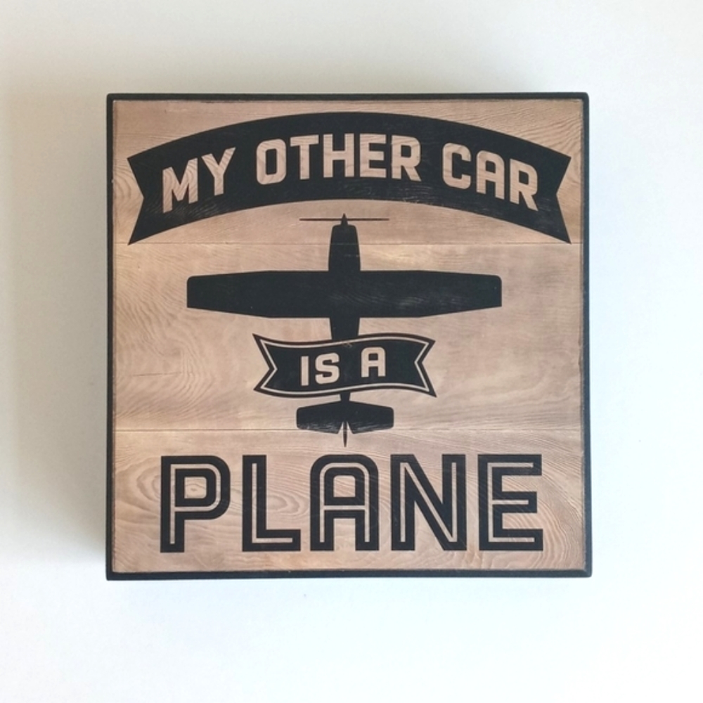 Cute Airplane Themed Wooden Hanging Wall Art Sign 6”x6” Comes With Hardware